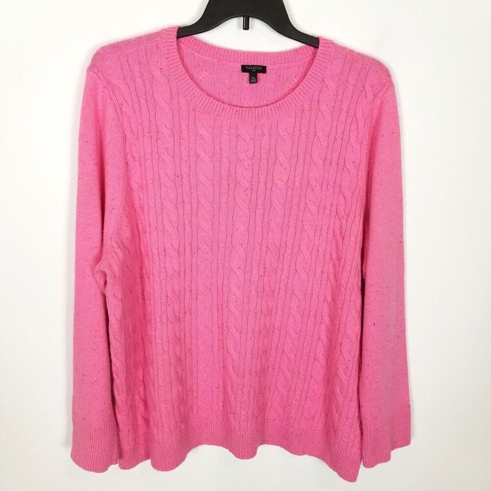 Talbots  Women Plus Cable Knit Crewneck Sweater Sz 3X‎ Pink Pullover